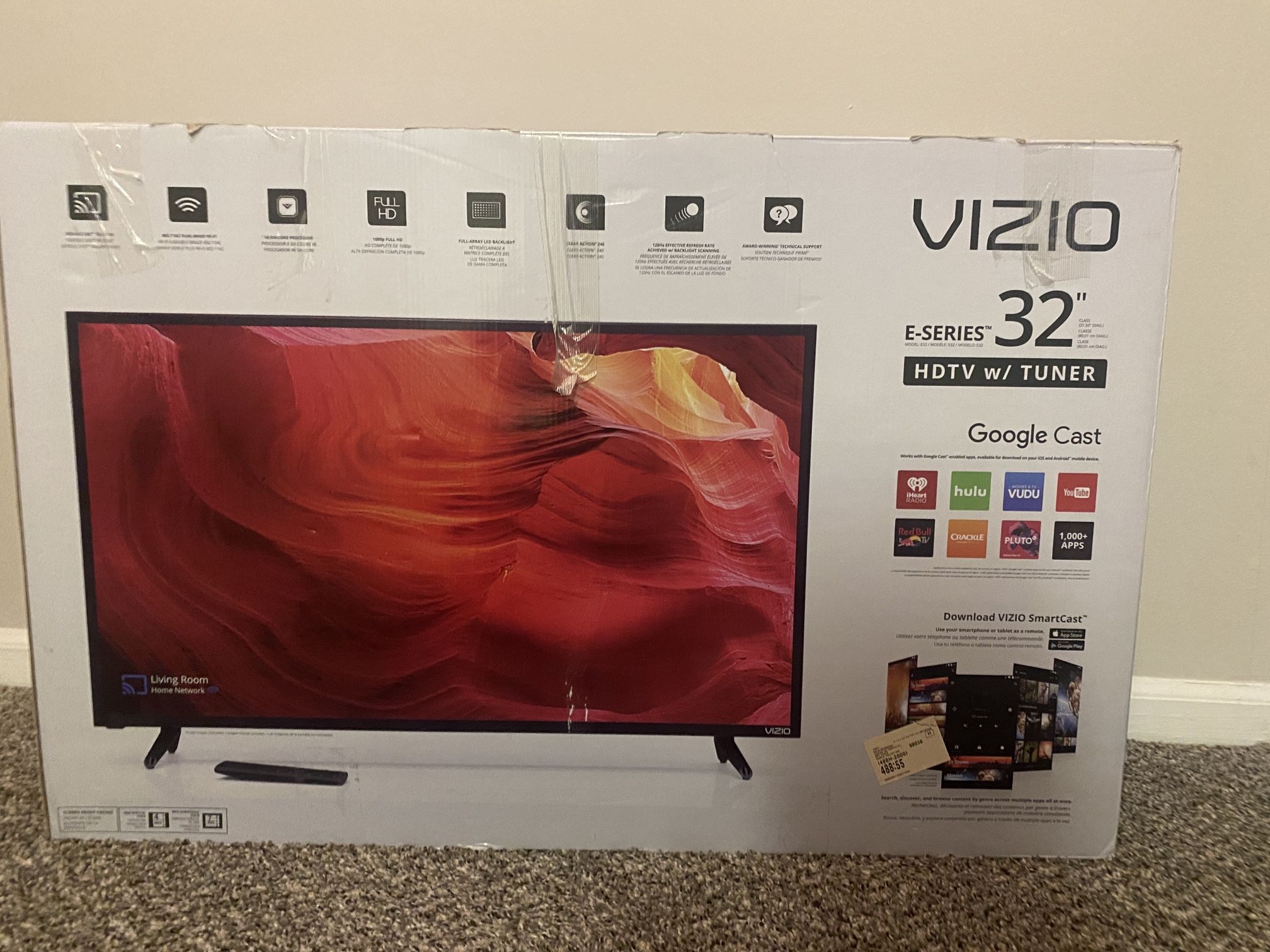 32” Vizio TV and Roku Box With Cables