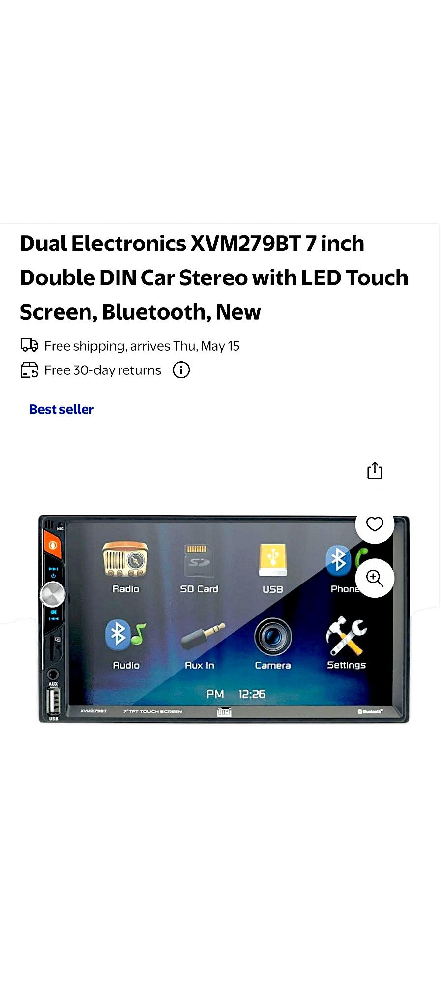 Dual Double Din Car Stereo w/ LED Touchscreen & Bluetooth