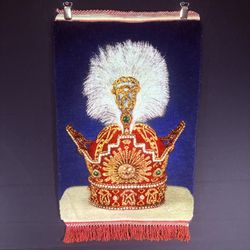 Persian Rug Shah Pahlavi Crown Hand Knotted 50 Raj Tabriz Pictorial (Taj of Iran)22in x 15in or 55cm x 38cm Silk Foundation w/Rug Hangers