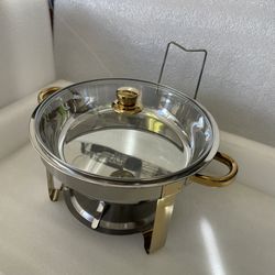 Round Chafing Dish Buffet Stainless Steel with Lid Holder 5 Quart