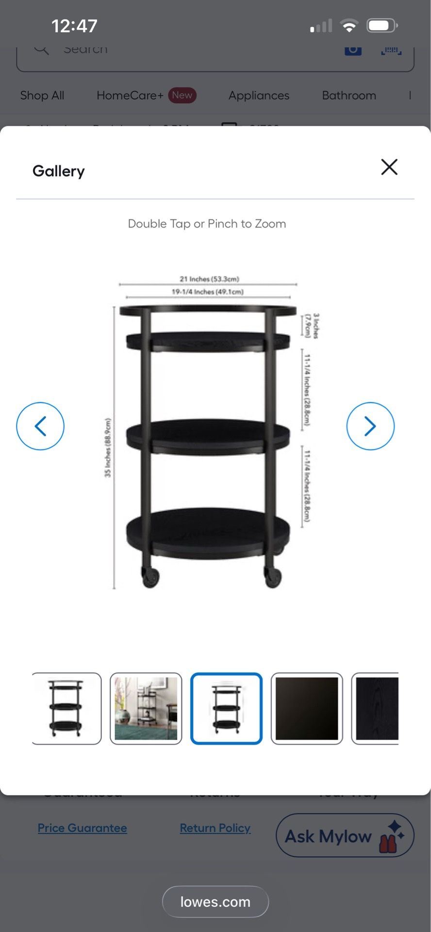 Black Three Tier Rolling Cart