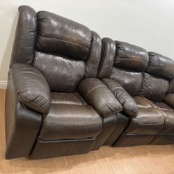 Brown top-grain leather power reclining loveseat And Armchair 