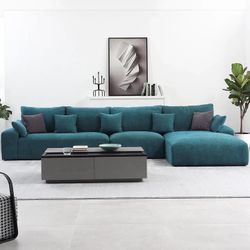 25Home: Wide Armrest Jade Green 115" Polyester Left Chaise Sectional,***Free Delievry