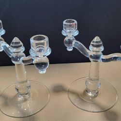 Vintage Clear Glass Double Candle Holders.