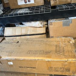 Gray Metal 5-Drawer Dresser Cabinet w/ White Shelves – New Unassembled (Box Damage)