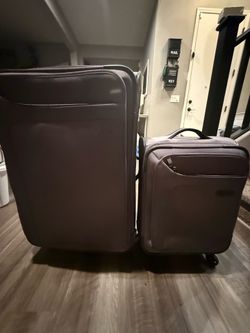 2 grey suitcases