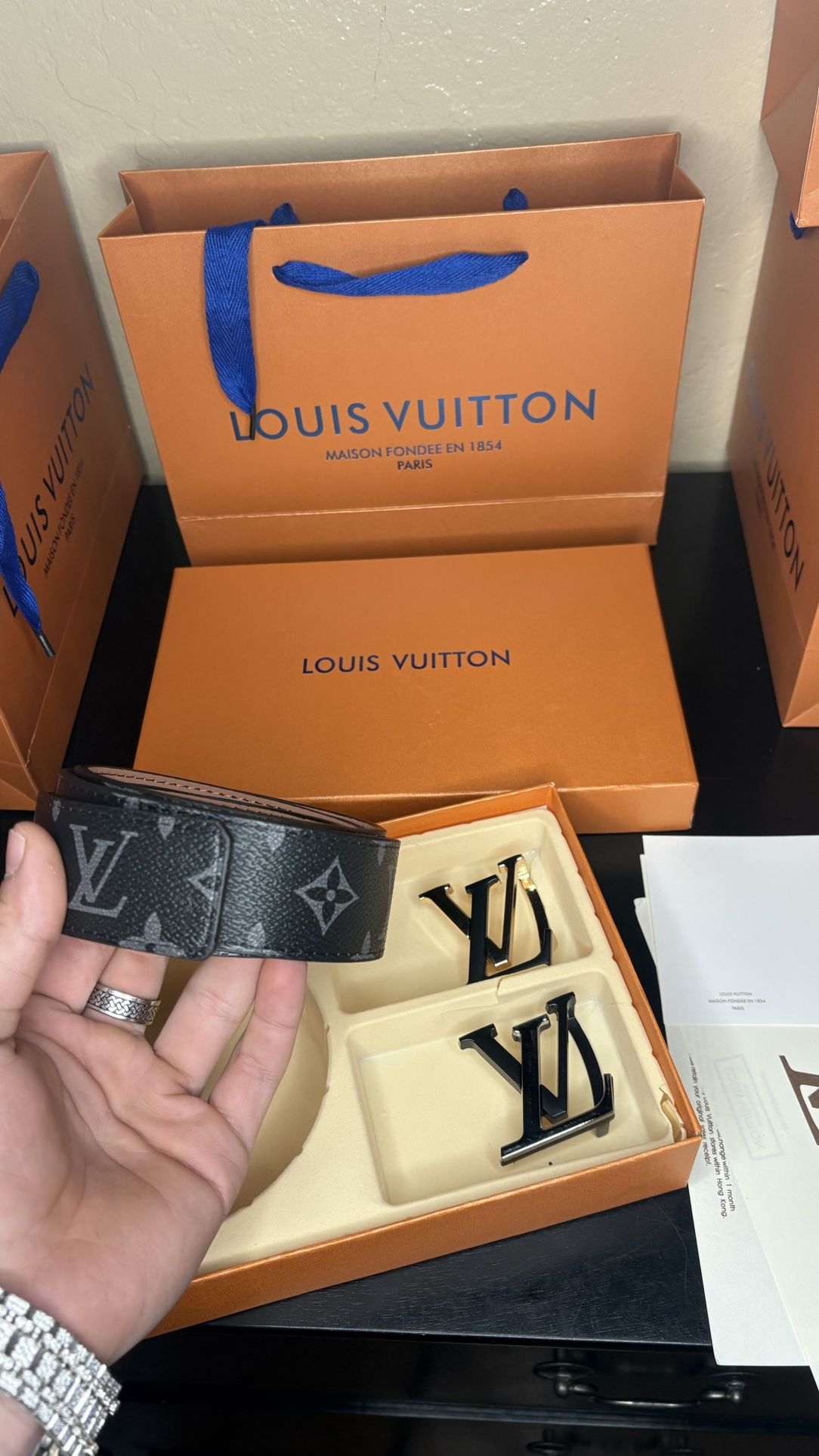 Black LV belt 2 buckles