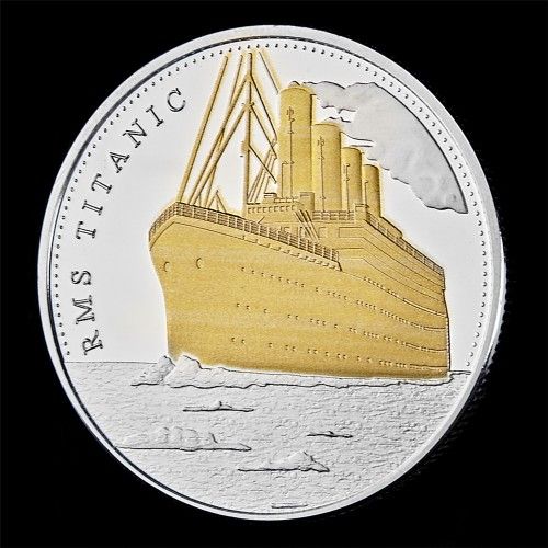 GREAT TITANIC MEMORIES OF US HISTORY SOUVENIR COIN SILVER & GOLD PLATED BY PLASTIC CAPSULE**28.5GR**