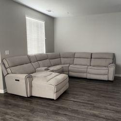 Contempo Light Gray 6 Piece I Facing Chaise Power Sectional Dimensions: 132.5"W x 119.5"D x 40.5"H