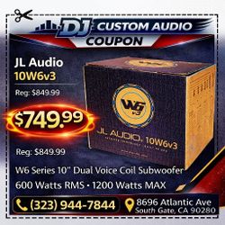 JL Audio W6 Series Bass Speaker 10" Dual Voice Coil Subwoofer 4-Ohm 1200 Watts 10W6v3 🚨 Payment Options Available 🚨 No Credit Needed 🚨 