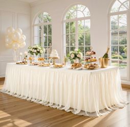 Wish Care Ivory Tulle Tablecloth For 8 Foot Rectangle Tables