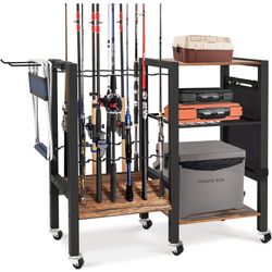 3-Tier Fishing Rod Holder, Garage Fishing Rod Rack, Fishing Rod Organizer for 12 Rods, Space Saving Fishing Pole Storage System for Garage Boat RV Bas