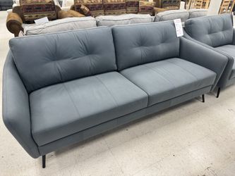Gorgeous Modern Blue Top Grain Leather Sofa And 1.5 Chair