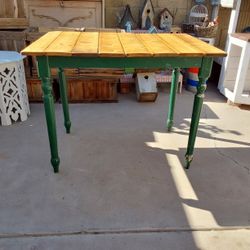 Rustic Wood Table with Green Legs - $75