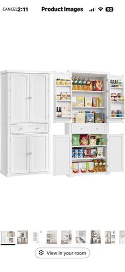 75" Tall Kitchen Pantry Storage Cabinet with Doors and 5 Shelves