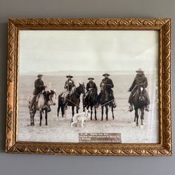 Vintage 1887 John Grabill Roping Gray Wolf Wyoming Cowboy Photo Framed Art
