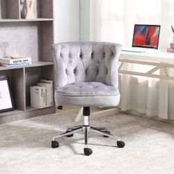 Gray 360° Swivel Velvet Fabric Upholstered Adjustable Computer Reception Desk Office Chair