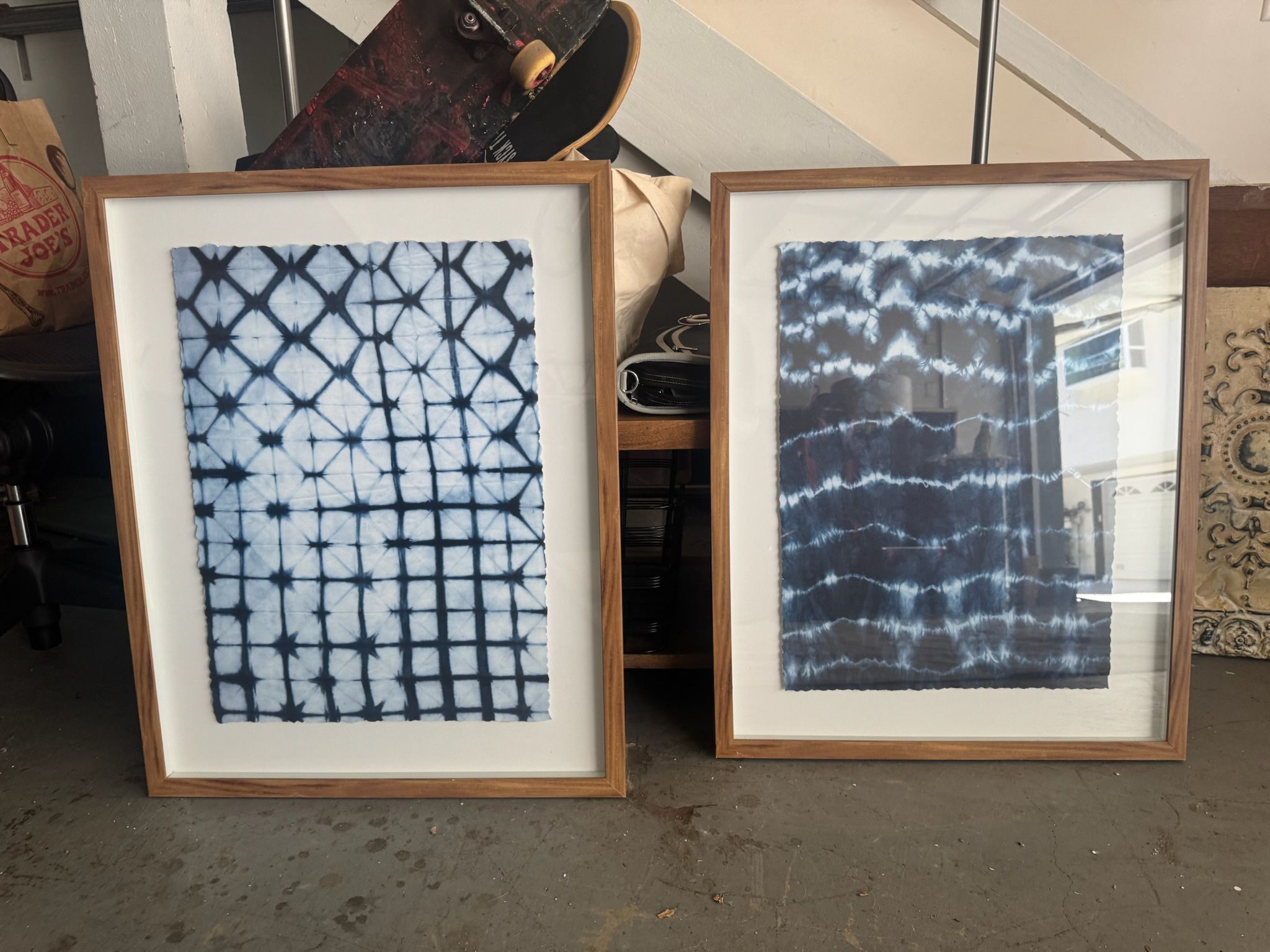 Shibori Blue Tie Dye Framed Art Set Of 2 30” X 24”
