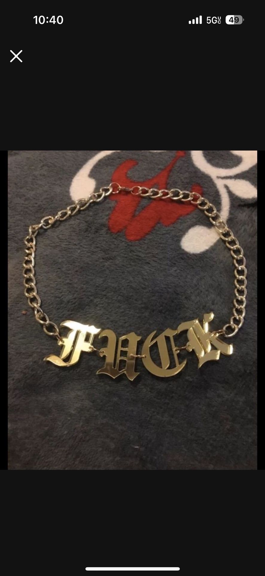 Acrylic Mirror Laser Cut “F*CK” Old English Gold Chunky Necklace Choker costume Rave Cosplay