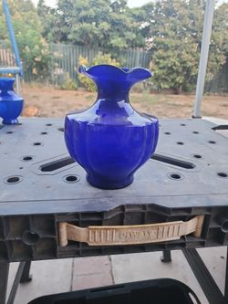 Louie Glass Company Cobalt Blue Fluted Vintage 7 1/2" Urn Vase 1930s