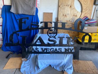 STEEL SIGN. CLASSIC STYLE LAS. VEGAS NV ESTILO CLASIKO LAS VEGAS NV 8 feet 9 3/4 Inches 45 1/2 InchesCOMES APART 2 pieces EASY TO TRANSPORT $285.