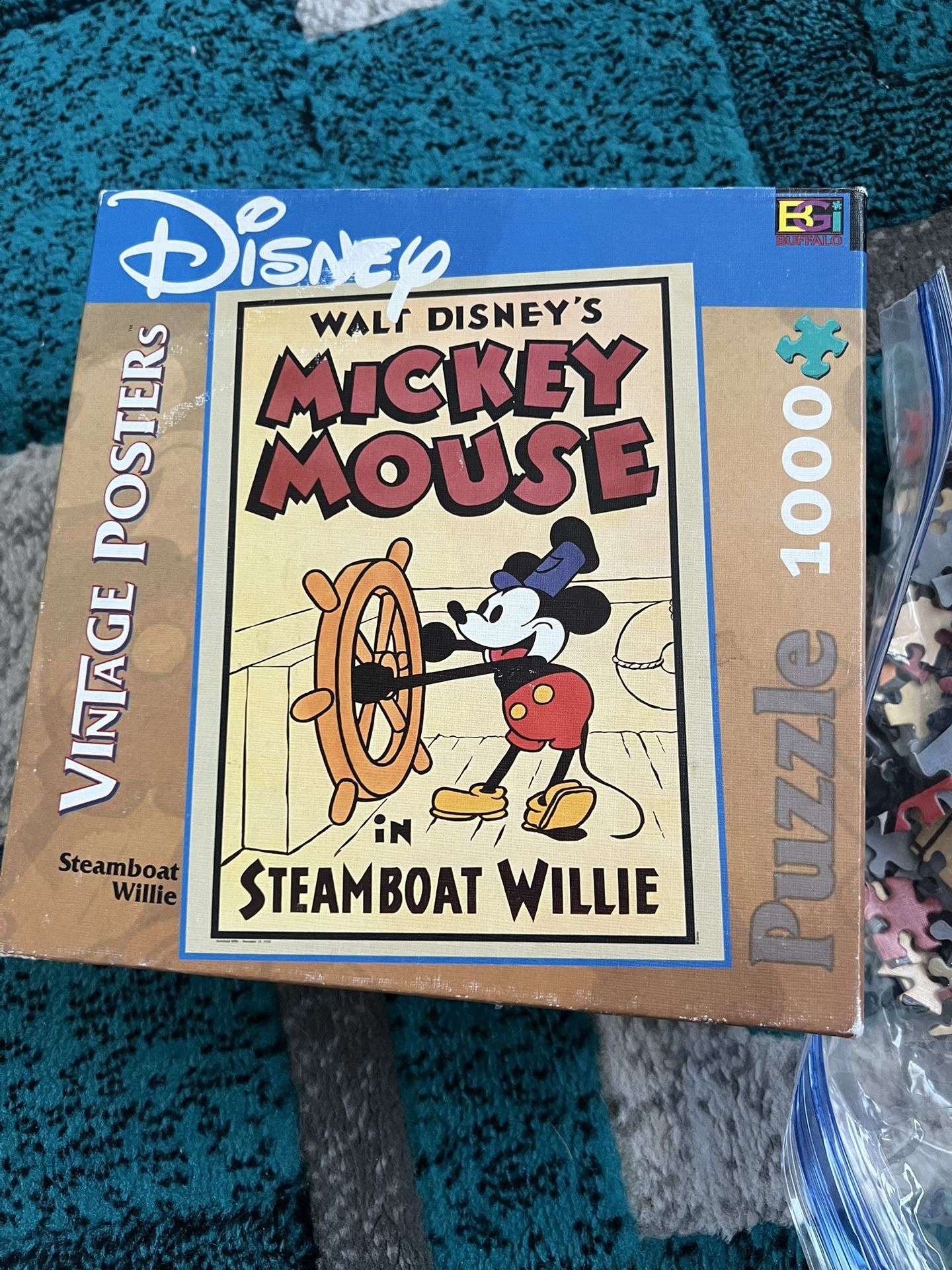Disney VTG Poster Steamboat Willie Mickey Mouse 1000 Pc Puzzle Complete