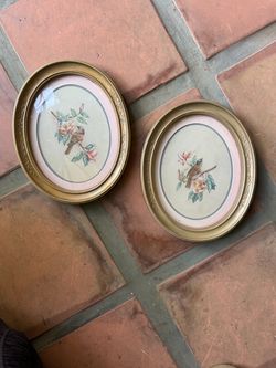 Pair of Oval Gold Framed Bird Prints