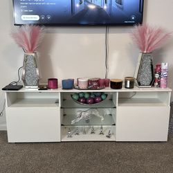 White tv stand with led lights