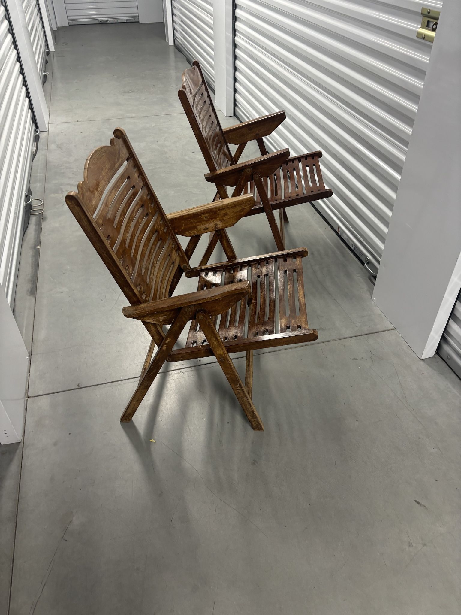 Two HEAVY TEAK CHAIRS folding