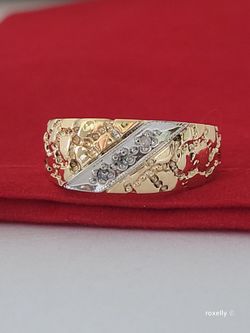 10K Two-Tone Gold Diamond Band Ring Size 6.5, Solid Gold/ Anillo de Banda de Oro con Diamantes! 👌🎁Post Tags: 10k 14k