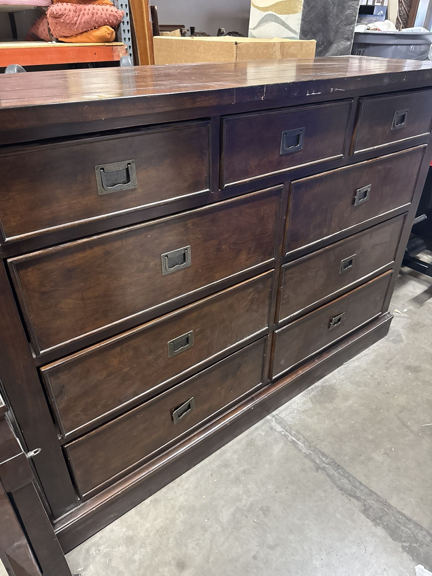 Brown Wood Nine Drawer Dresser