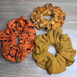 Handmade Fall Halloween Scrunchies Set of 3
