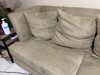 Beige Microsuede Sofa with Cushions