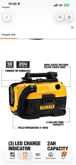 DEWALT 20V 20-volt max 2-Gallon Corded/Cordless Wet/Dry Shop Vacuum