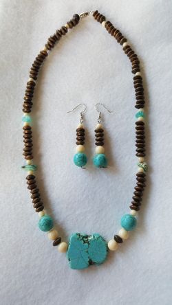 Turquoise and bead necklace and earrings