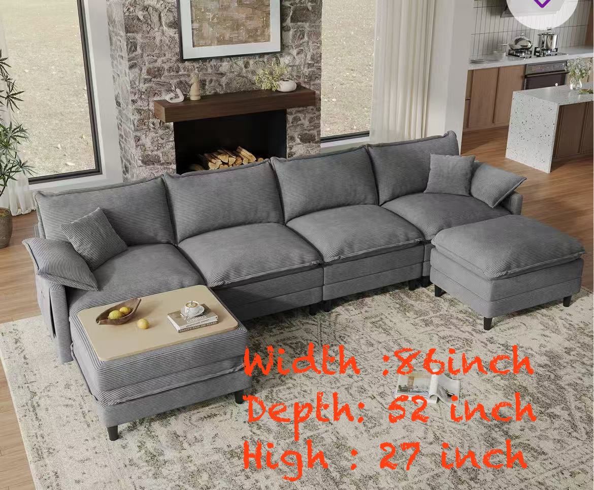 😀 Couch Sectional 4 Seat Sofa With 2 Ottoman, Chenille Sofa Sleeper Deep Seat Sofa With Throw Pillows For Living Room 86inch 52 inch 27 inch 