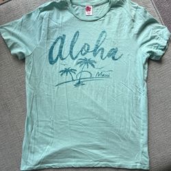 Aloha Graphic Tee in Light Blue Green Teal XL