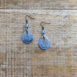 Handmade Blue Glass Aquamarine Bronze Drop Earrings 