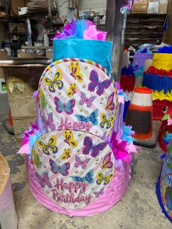 Butterfly happy birthday three tier pinata with balls