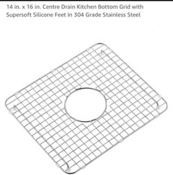 14 in. x 16 in. Centre Drain Kitchen Bottom Grid with Supersoft Silicone Feet in 304 Grade Stainless Steel