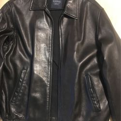 Nautica Black Soft Leather Bomber Jacket Size 42