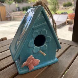 Ceramic Birdhouse W/Butterfly Brand New