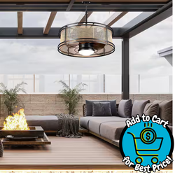 Trevina 23.6 in. Outdoor Matte Black Farmhouse Caged Ceiling Fan
