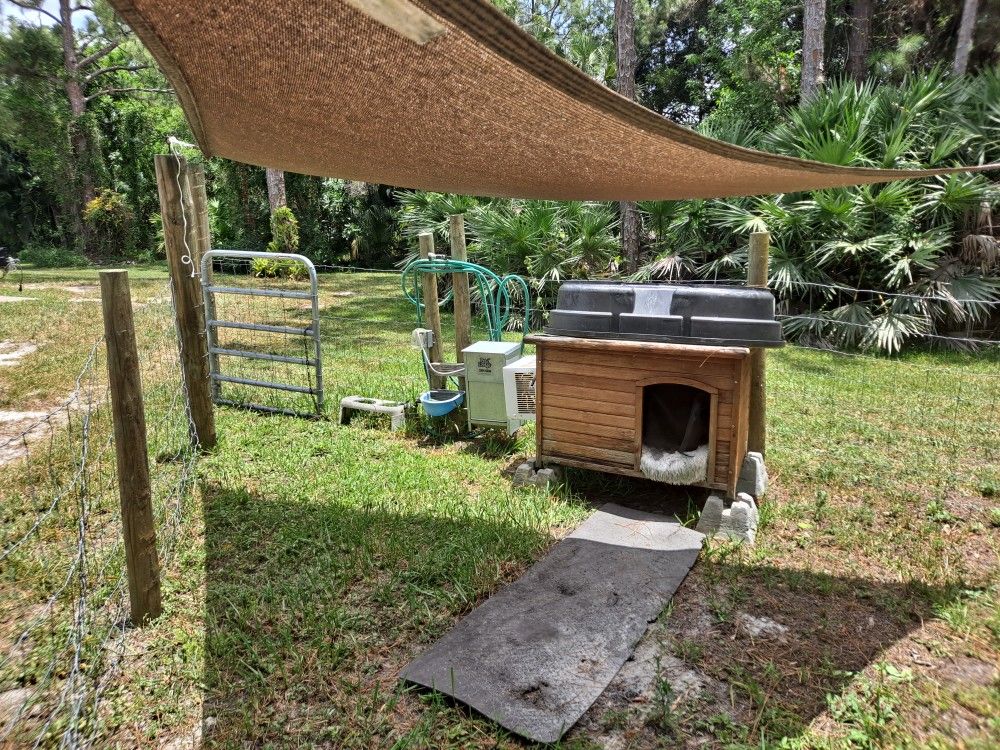 Dog House,A/C ,pen,gate,fence ,self feeding Water/food ,shade