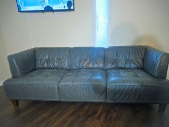 Gray Genuine Leather 3-Seat Tufted Sofa