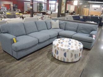 Carolina Crafted 3-Piece Sectional Sofa – Sea Blue Woven Fabric, Bowden Collection, Floor Sample