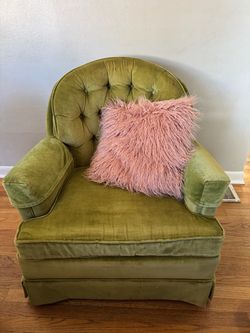 two vintage green velvet armchairs