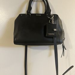 CALVIN KLEIN Black Faux Leather Top Handle Satchel Handbag Shoulder Bag Purse