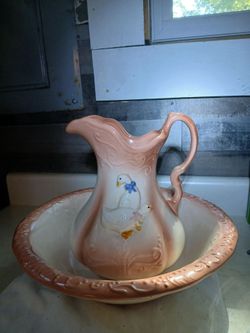 Vintage Ironstone goose wash basin set