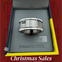 🇺🇸 New Nautica Band Flag Ring ~ Size 9 ~ Stainless Steel ~ Boxed ~